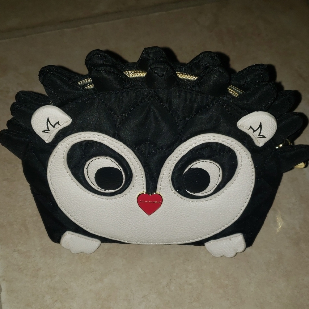Betsey Johnson Black and White Animal Face Makeup Bag.  Hedgehog design.